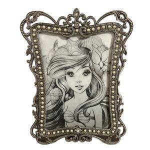 Silver Ornate Metal Enamel Ornate Picture Frame Faux Pearl Crystal Accents